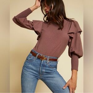 Anthropologie Women's Ruffled Brown Top